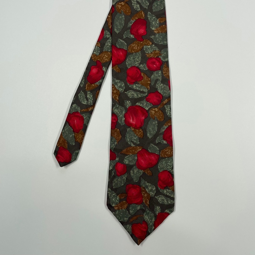 Bugatti Gray Red Rose Floral Silk Necktie Mens One Size
